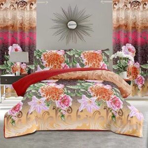 Elegant Floral Comforter Set with Red Accents